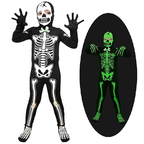 Senchinner Halloween Skelett Kostüm für Kinder - Glühen im Dunkeln Mit Kapuze, Handschuhe und Fußsäcke - Knochen Halloween Kostüm für Jungen, Mädchen - XL Senchinner Halloween Skelett Kostüm für Kinder - Glühen im Dunkeln Mit Kapuze, Handschuhe und Fußsäcke - Knochen Halloween Kostüm für Jungen, Mädchen - XL von Senchinner
