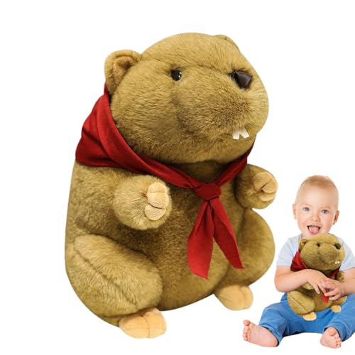 Senermter Ausgefülltes Holzspielzeug, Woodchuck Animal Toy,9,84 Zoll niedlich gefüllte Woodchuck -Tier | Kindergärtenpuppe Home Dekoration, Schlafsensorisches Kuscheln mit Schal zum Geburtstag Urlaub von Senermter