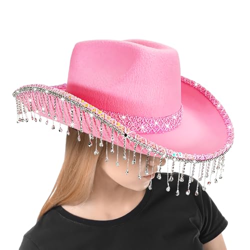 Senermter Cowboy Hüte Für Damen - Glitzernder Maskenballhut | Modischer Glitzer Countrystyle-Kopfbedeckung mit Strass-Quaste für Musikfestivals und Partys Senermter Cowboy Hüte Für Damen - Glitzernder Maskenballhut | Modischer Glitzer Countrystyle-Kopfbedeckung mit Strass-Quaste für Musikfestivals und Partys von Senermter
