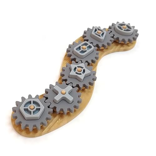 Sensory Junction Drehbares Zahnrad-Spielzeug für Kinder – Montessori-Bambus-Basis mit abnehmbaren Zahnrädern und Formen | Entwicklungsspielzeug für Motorik für Jungen & Mädchen von Sensory Junction