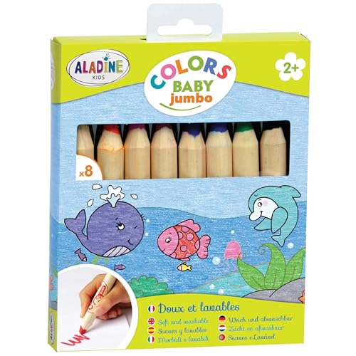 Aladine 3042009 8 Jumbo Buntstifte, für Kinder ab 2 Jahren von Aladine