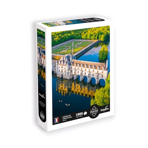 Calypto 3907100 Schloss Chenonceau, 1000 Teile Puzzle mit Soft-Touch, Landschaftspuzzle mit samtiger Oberfläche, für Erwachsene und Kinder ab 9 Jahren, Frankreich, Fluss, Garten von Sentosphere