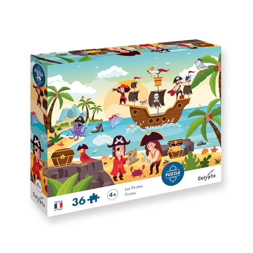 Calypto 3907600 Piraten, 36 Puzzle mit Soft-Touch, Kinderpuzzle mit großen Teilen und samtiger Oberfläche inkl. Puzzleposter, für Kinder ab 4 Jahren, Piratenschiff, Schatzinsel von Sentosphere