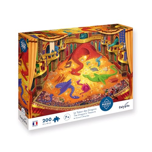 Calypto 3907402 Drachenschatz, 200 Teile Puzzle mit Soft Touch, Kinderpuzzle mit samtiger Oberfläche inkl. Puzzleposter, für Kinder ab 7 Jahren, Märchen, Fantasie, Drache von Sentosphere