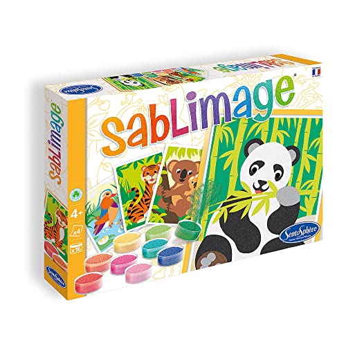 Sentosphère Bedrohte Tierarten, 3908805, Sandbilder Kreativset für Kinder, Sablimage, Bastelset mit Bilderrahmen, 18×25 cm von Sentosphere