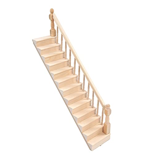 Septpenta Holzpuppenhaustreppe Im Maßstab 1/12, Leitertreppenmodell mit Handlauf, DIY Treppenmodell für Minihausszenen, Märchengarten Dekoration Spielzeugzubehör, Puppenhaus (Linke) von Septpenta