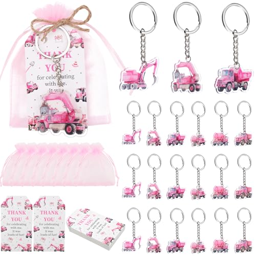 Serencatcher Pinkes Bau-Partygeschenk-Set – 24 Acryl-Schlüsselanhänger, 24 Dankeskarten, 24 Organza-Beutel und Bindfaden – ideal für Bau, Muldenkipper, Bagger, Motto-Baby-Party, Geburtstagsparty Serencatcher Pinkes Bau-Partygeschenk-Set – 24 Acryl-Schlüsselanhänger, 24 Dankeskarten, 24 Organza-Beutel und Bindfaden – ideal für Bau, Muldenkipper, Bagger, Motto-Baby-Party, Geburtstagsparty von Serencatcher