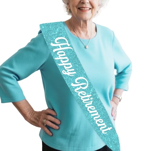 Serencatcher Schärpe "Happy Retirement", blauer Glitzer, Satin mit weißer Folie, Ruhestand, offizielle Schärpe für den Ruhestand, für Abschied, Party, Dekorationen, Geschenke, Partygeschenke von Serencatcher