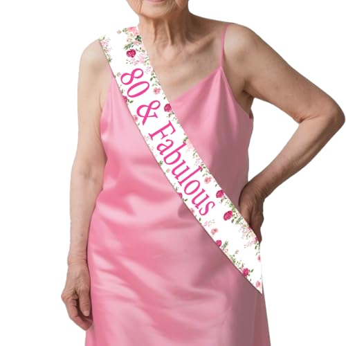 Serencatcher Schärpe zum 80. Geburtstag für Frauen, florales Rosa 80 & fabelhafte Satin-Schärpe für 80. Geburtstag, Dekorationen, Geschenke, Partyzubehör, Zubehör Serencatcher Schärpe zum 80. Geburtstag für Frauen, florales Rosa 80 & fabelhafte Satin-Schärpe für 80. Geburtstag, Dekorationen, Geschenke, Partyzubehör, Zubehör von Serencatcher