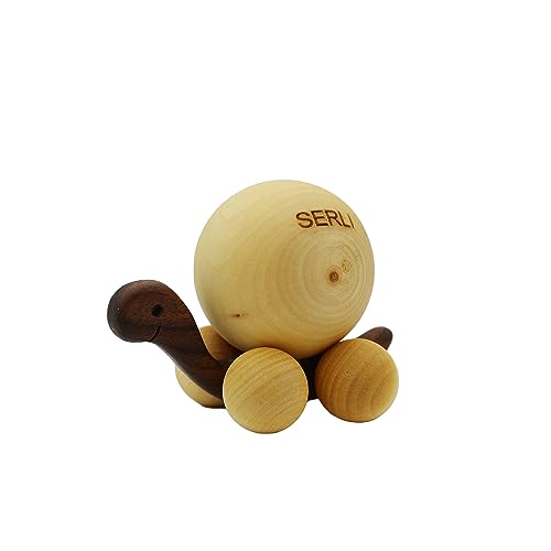 Serli - Holzspielzeug Schildkröte,für Kinder ab 3+ Jahren, Handarbeit gefertigt, FSC-zertifizierte Materialien, Spielzeug, sensorisches Greifmotorik, Schildkröte auf Rädern, Rollspielzeug von Serli