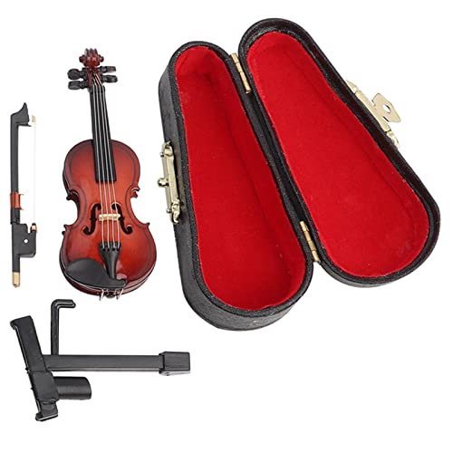 Serlium Hölzerne Miniatur-Violine mit Ständer, Bogen und Koffer, Mini-Musikinstrument, Miniatur-Puppenhaus-Modell, Ornament, Heimdekoration von Serlium