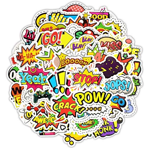 ⭐Top Aufkleber! ⭐ Set von 50 Lautmalerei Text Aufkleber Premium Qualität - Vinyls Stickers Nicht Vulgär – Yeah Boom Wow Crack Go Stop Cool - Anpassung Laptop, Gepäck, Motorrad, Fahrrad, Skateboard von SetProducts