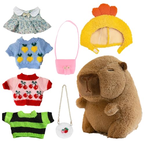 Setauoo Capybara Plüsch, Capybara Stofftier,Winterliche süße Tierspielzeuge mit 4 Kleidungsstücken und Accessoires - Cartoon-Capybara-Kuscheltier mit Outfits, 25 cm großer Plüsch für Nachttisch, Sofa, Setauoo Capybara Plüsch, Capybara Stofftier,Winterliche süße Tierspielzeuge mit 4 Kleidungsstücken und Accessoires - Cartoon-Capybara-Kuscheltier mit Outfits, 25 cm großer Plüsch für Nachttisch, Sofa, von Setauoo
