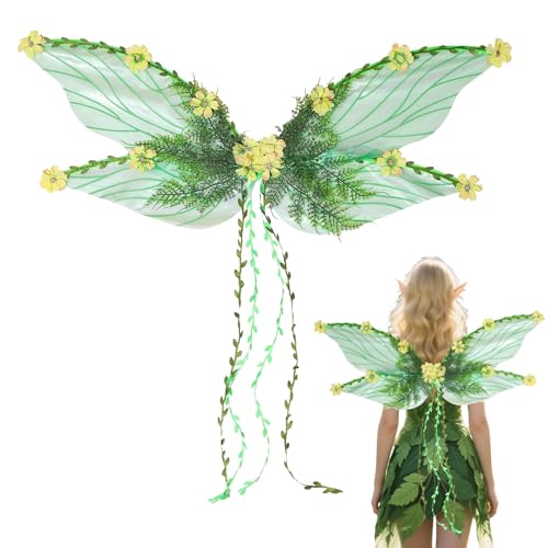 Setauoo Feenflügel Für Kinder - Verwandelnde Schmetterlingsflügel Mit 3D-Blumen Und Blättern,Feenkostüm Zubehör Für Damen Mädchen Halloween Festival Cosplay Deko von Setauoo
