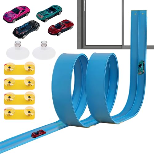 Setauoo Flexible Autorennbahn - Flexible Rennbahn Für Kinder Mit Saugnapf,Interaktives Racetrack Rennspiel Für Kindergarten Zuhause Unterwegs Geburtstag von Setauoo