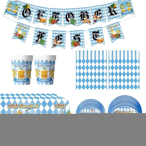 Setauoo Oktoberfest Deko - Festgeschirr Im Oktoberfest Design - Festliches Zubehör Farbenfrohe Pappteller Für Festzelt Garten Park Party von Setauoo