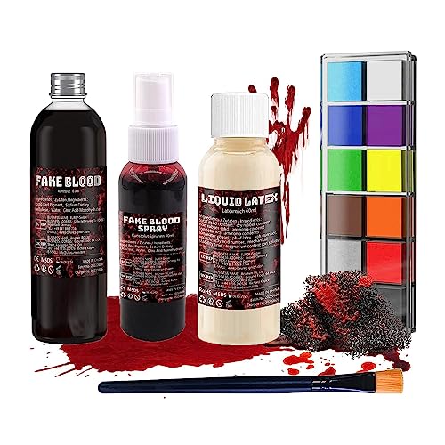 Halloween Kunstblut & Latexmilch Makeup Set, Modellierung Narbe Wachs mit Spatel Werkzeug, Schwamm für Halloween Partys, Kostümfeste, Karneval, Vampir, Zoombie Halloween Kunstblut & Latexmilch Makeup Set, Modellierung Narbe Wachs mit Spatel Werkzeug, Schwamm für Halloween Partys, Kostümfeste, Karneval, Vampir, Zoombie von SeunKieer