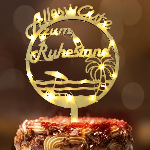 Retirement Cake Toppers, Seutgjie Rente Deko Frau Mann Holz mit LED Lichterkette Kuchen Deko für Kollegen Familie von Seutgjie