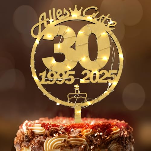 Tortendeko 30 Geburtstag Frau Mann, Seutgjie 30. Geburtstag Cake Topper Holz mit LED Lichterkette 1995 bis 2025 Kuchen Deko von Seutgjie