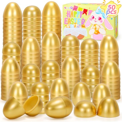 SevenQ Befüllbare Ostereier aus Kunststoff, goldene Eier für Osterkorbfüller, Ostergeschenke für Kinder, Partygeschenke, Pinata, Süßigkeiten, Goodie-Tüten, Schatzkiste, Spielzeug, Füllstoffe von SevenQ