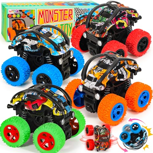 SevenQ Monster Truck Spielzeug Autos für Jungen, 4 Pack Rennwagen Party Bevorzugungen für Kinder Push and Go Flip Stunt Pull Back Autos, Kleinkind Spielzeug Klassenzimmer Preise Weihnachten Goodie SevenQ Monster Truck Spielzeug Autos für Jungen, 4 Pack Rennwagen Party Bevorzugungen für Kinder Push and Go Flip Stunt Pull Back Autos, Kleinkind Spielzeug Klassenzimmer Preise Weihnachten Goodie von SevenQ