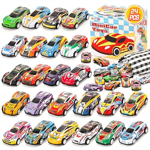 SevenQ Spielzeugautos für Kinder, 24Pcs Race Cars Pull Back Cars Playsets mit Storage Bags, Party Favors Kinder Preise Füller Bulk Geschenke für Jungen und Mädchen Car Game Treasure Chest SevenQ Spielzeugautos für Kinder, 24Pcs Race Cars Pull Back Cars Playsets mit Storage Bags, Party Favors Kinder Preise Füller Bulk Geschenke für Jungen und Mädchen Car Game Treasure Chest von SevenQ