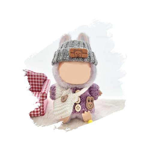 Seventh Girl Labubu Puppe Handgemachte Häkelkleidung 3-teiliges Set (ohne Puppe) (Anwendbar auf 17cm) | Top + Hut + Exquisites Zubehör | Kompatibel mit Have a Seat / Macaron Serie (Violett) von Seventh Girl