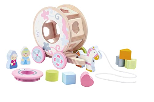 John Adams , Sevi - Pull Along Enchanted Carriage Playset: Christmas, baby shower, birthday or Christening gift for kids, Wooden Toys , Ages 1+, Rosa / Weiß von Sevi