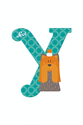 Sevi 83025 Tier Holzbuchstaben Y Yorkshire Terrier ca. 10 cm, Türbuchstaben für Kinderzimmer, ABC Lernspielzeug aus Holz, pädagogisches Spielzeug für Kinder ab 3 Jahren, Buchstabe Tiere, Blau von Trudi
