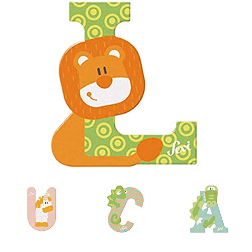 Sevi Tier Holzbuchstaben Name Luca ca. 10 cm, Türbuchstaben für Kinderzimmer, ABC Lernspielzeug aus Holz, pädagogisches Spielzeug für Kinder ab 3 Jahre, Kindernamen Buchstaben Tiere, Mehrfarbig von Sevi