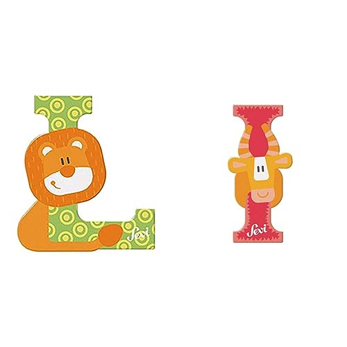 Sevi Tier Holzbuchstaben Name Luis ca. 10 cm, Türbuchstaben für Kinderzimmer, ABC Lernspielzeug aus Holz, pädagogisches Spielzeug für Kinder ab 3 Jahre, Kindernamen Buchstaben Tiere, Mehrfarbig von Sevi