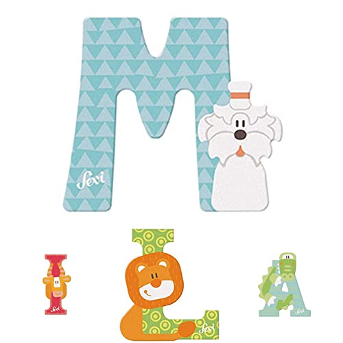 Sevi Tier Holzbuchstaben Name Mila ca. 10 cm, Türbuchstaben für Kinderzimmer, ABC Lernspielzeug aus Holz, pädagogisches Spielzeug für Kinder ab 3 Jahre, Kindernamen Buchstaben Tiere, Mehrfarbig von Sevi