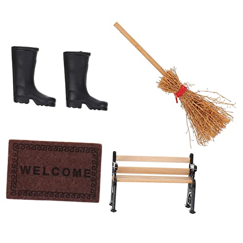 Sewroro 1 Set Mini Hausdekor Puppenmöbel Miniaturmöbel Modelle Teppich Zarter Mini Hausbesen Mini Stiefel Mini Hocker Mini Besen Mini Stiefel Modell Miniatur Besen von Sewroro