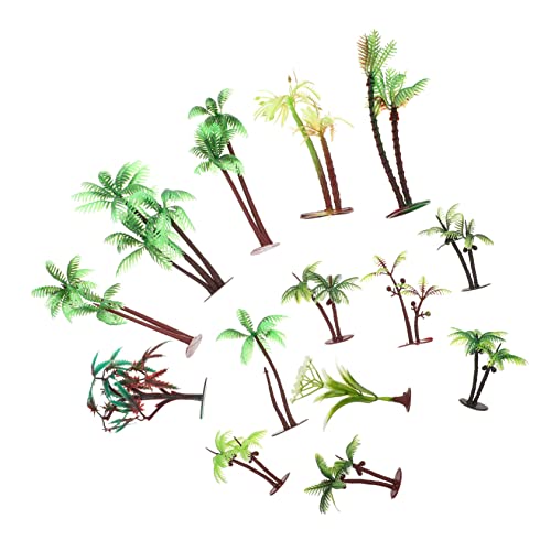 Sewroro 14 Stück Sandtisch Grüne Pflanzenmodellbaum Mini-modellbäume Pflanzen Palmen Kleine Baumspitze Außen Diorama Kokosnuss Tropisch Szene Künstliche Mikrobaummodell Plastik Green von Sewroro