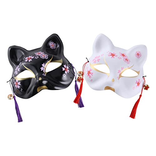 Sewroro 2 Stück Katzenmaske Im Japanischen Stil Anime-Maske Cosplay Halbes Gesicht Katzenmaske Kabuki-Katzenmaske Anzieh-Kostümmaske Für Halloween-Maskerade-Party Sewroro 2 Stück Katzenmaske Im Japanischen Stil Anime-Maske Cosplay Halbes Gesicht Katzenmaske Kabuki-Katzenmaske Anzieh-Kostümmaske Für Halloween-Maskerade-Party von Sewroro