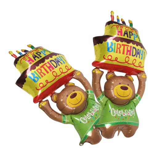 Sewroro 2 Stück Teiliges Bär Kuchen Folienballon Langlebige Partydekoration für Kindergeburtstag Tierische Ballons Niedliche Waldtiere Geburtstagsfeier Zubehör Farbenfrohe von Sewroro