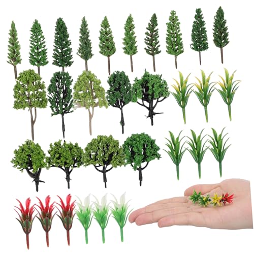 Sewroro 40 Stück Teiliges Miniatur-bäume Realistisch Gestaltete Plastik-mini Bäume Grüne Kiefern Bonsai Figuren Robust für Diorama Landschaft Modellbau Eisenbahn DIY Mikro-Landschaft von Sewroro