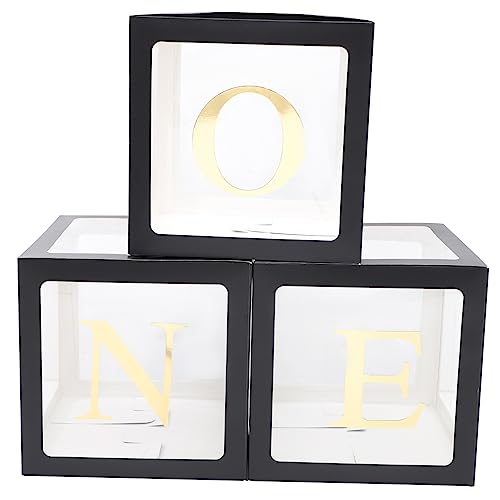 Sewroro One Buchstaben Ballonboxen Erste Geburtstagsdekorationen für Jungen Transparente Boxen mit One Goldbuchstaben Schwarzen Boxen für Fotohintergründe und Feierlichkeiten von Sewroro