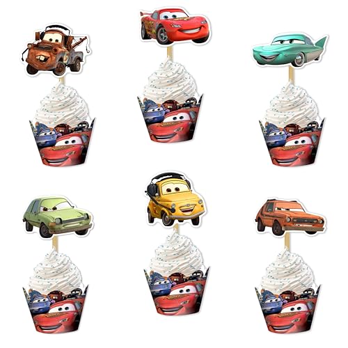 Caars Theme Cupcake Wrapper Dekorationen – Race Caars Party Cupcake Wrapper für Desserttisch Display – Dekorative Backförmchen für Mottogeburtstagsfeiern und Rennpartyzubehör von Seyal