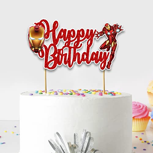 irn man - Superhelden-Themed Happy Birthday Cake Topper - Bold Party Dekoration - Hochwertig, Lebendig, Wiederverwendbar - Einfache Montage mit Stäbchen & Klebetropfen - Lustige Feier Dekor von Seyal