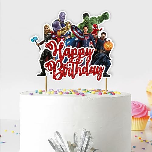 Suprhero Happy Birthday Cake Topper - Personalisierbar Name und Alter - Elegante Party Dekoration - Langlebiges Acryl Kuchen Zubehör von Seyal
