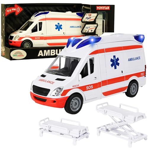 Auto Krankenwagen Ambulans Effekte Spiel Leuchtet Realistische Sirenenklänge, Lernspielzeug für Kinder, Stabile und Langlebige Konstruktion, von Sferazabawek