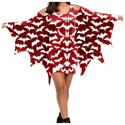 kostüm halloween damen xxl, Karneval Kostüm Damen Fledermaus Flügel Mittelalter Umhang Minikleid Erwachsene Gothic Kleid Hexenkostüm Halloween Kleidung Vampir Cosplay Faschingskostüme, Rot, XXL kostüm halloween damen xxl, Karneval Kostüm Damen Fledermaus Flügel Mittelalter Umhang Minikleid Erwachsene Gothic Kleid Hexenkostüm Halloween Kleidung Vampir Cosplay Faschingskostüme, Rot, XXL von Sfwqoifou