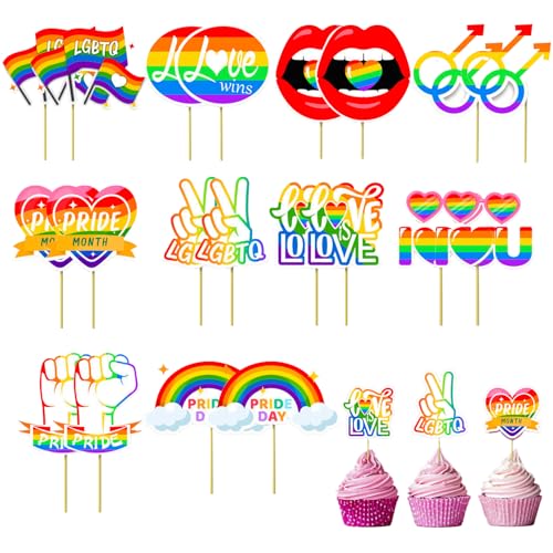 LGBTQ Cupcake-Aufsätze, Regenbogenfarben, 20 Stück, mit Aufschrift "Love is Love", Zahnstocher, Geschirr, Partyzubehör für Gay Pride Monat, Party-Dekorationen von Sgehenr
