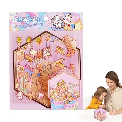 Sghtil Miniatur-Aufkleber-Szene, erstellen Sie Ihre eigenen Hausaufkleber, Cartoon-Szenen-Effekt-Abziehbilder, Heimszenen-Aufkleber, Szenenaufkleber, Szenenaufkleber für Haustiere, Szenen von Sghtil