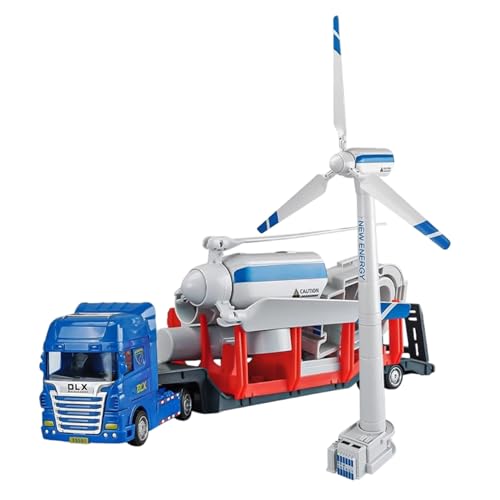 LKW- und Anhängerspielzeug für Jungen, 2 -in 1 -Lenk -Flachbett -Anhänger- und Windturbinenmodell mit rotbaren Lüfterblättern, montierbarer Windturbinengenerator -Kit, Push and Go Inertial Toy von Sgqtqybk