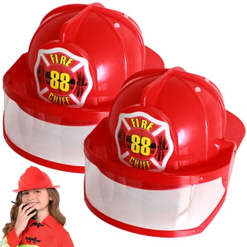 Sgqtqybk 2pcs Feuerwehrmütze für verstellbare Kunststoff -Feuerwehrhelm mit Sicherheit von Kindern mit Sicherheitsbrillen Feuerwehrmützen für Kinder Kleid, Cosplay, Rollenspielhelm von Sgqtqybk