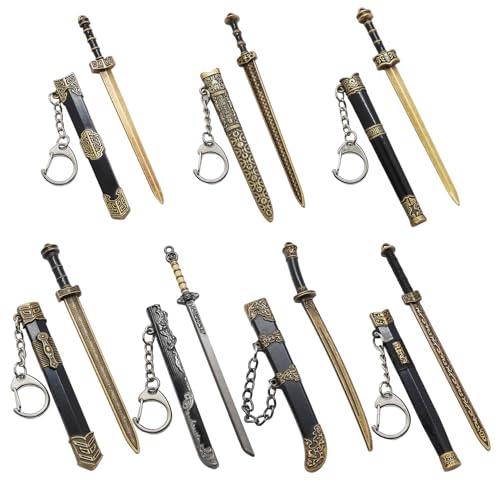 Sgqtqybk 7pcs Mini -Schwert mit 1pc Display -Halterung 5 Zoll altes Stil Schwert Keychain Desokativ hängende Charme für Geldbörse, Rucksack, Key von Sgqtqybk