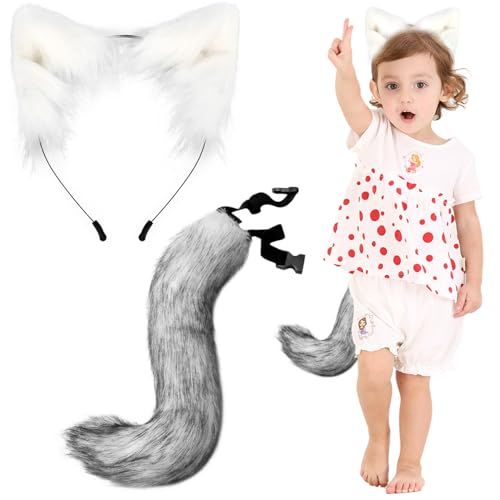 Sgqtqybk Fox Tail und Ohren Set Simulation Plüsch Fox Kostüm mit entzückenden und auffälligen Ohren Schwanz Komfortables Fit pelziger Kostüm für Halloween, Cosplay Partys von Sgqtqybk