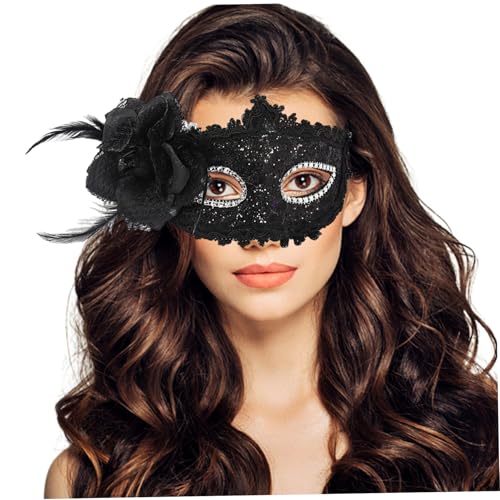 Sgqtqybk Venetian Mask Women with Flower Ornament 8x4 Inch Half Face PP Masquerade Mask with Head Strap for Prom, Halloween, Black Sgqtqybk Venetian Mask Women with Flower Ornament 8x4 Inch Half Face PP Masquerade Mask with Head Strap for Prom, Halloween, Black von Sgqtqybk